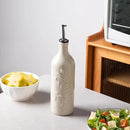 Sweejar Large Olive Oil Dispenser Bottle with Spout, 24 Oz Ceramic Oil Dispenser for Kitchen, Relief Opaque Oil Cruet, Oil Container for Cooking, EVOO, Avocado Oil, Vinegar, Pack of 1 (Beige) by CozyNest Decor