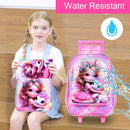 gxtvo Girls Rolling Backpack, Cute Unicorn Roller Wheels Kids Bookbag - Wheeled Elementary School Bag by TinyTreasures Baby Boutique