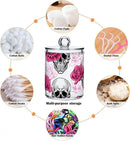 2 Pack Qtip Holder Dispenser Skull Rose Flower Bathroom Storage Canister Lid Acrylic Plastic Apothecary Jar Set Vanity Makeup Organizer for Cotton Swab/Ball/Round Pads, Floss by CozyNest Decor