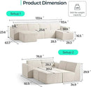 LINSY HOME Modular Sectional Sofa, 134" Boneless Couch U Shaped 4-Seat Sofa with 2 Movable Ottomans, Corduroy Sectional Cloud Couches for Living Room, No Assembly Required, Beige by CozyNest Decor