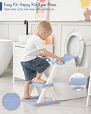 Forbena Boys Potty Training Seat with Step Stool Ladder, Toilet Potty Seat for Baby Boy Toddlers, Kids Chair Stairs with Handles and Soft Cushion (White and Blue) by TinyTreasures Baby Boutique