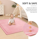 Baby Play Mat for Floor,1.3" Thick Memory foam Tummy Time Mat,Soft Coral Velvet Nursery Rug,Extra Large Non Slip for Crawling,Toddlers,Infants,kids,Yoga&Tatami Style for Living Room(Pink) by TinyTreasures Baby Boutique