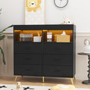 Changing Table Dresser with Drawers, Baby Dresser with Changing Table Top, Power Outlet, LED Light & Metal Feet, Diaper Changing Station Nursery Organizer for Infants Newborn, Black by TinyTreasures Baby Boutique