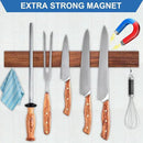 Magnetic Knife Holder for Wall, Magnetic Knife Strip No Drilling 16 Inch, Walnut Wood Magnet knife holder strip with 2 Hooks, Powerful Magnet Knife rack for Kitchen Utensils, Knives and Tools by CozyNest Decor