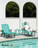 Lounge Chair Outdoor Set of 4 with Wheels, Adjustable 6-Position Chaise Lounge Outdoor, Patio Lounge Chair for Poolside Backyard, Lake Blue by GreenHaven Gardens