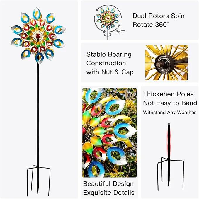 Yard Garden Wind Spinners with Stake - Large Outdoor Metal Wind Spinners, Lawn Yard Art Garden Decor (24" W x 84" H), photo 6 of 7