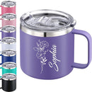 Personalized Mug Cup with Handle 12/14oz Custom Stainless Steel Mugs Customized Name Coffee Tumbler for Women Men Student Family Office Gifts, Birth Flowers by TinyTreasures Baby Boutique