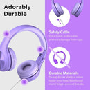 LilGadgets Connect+ Pro Wired Kids Headphones for School w/Microphone, Volume Limiting, Noise Reducing Over-Ear Headset w/Cord, SharePort Technology & SoftTouch Padding, Purple Headphones for Kids by TinyTreasures Baby Boutique