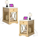 YITAHOME Farmhouse End Table Set of 2, Side Table with Power Outlets, Nightstand with Drawer and Open Storage, Rustic End Table for Living Room, Sleeping Room, Natural Walnut by CozyNest Decor