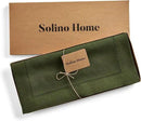 Solino Home Linen Olive Table Runner 120 Inches Long - 100% Pure Linen Hemstitch 14 x 120 Inch Table Runner for Dining, Fall, Autumn, Thanksgiving - Classic Hemstitch by CozyNest Decor