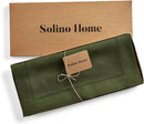 Solino Home Linen Table Runner 36 Inches - 100% Pure Linen Olive Hemstitch Table Runner 14 x 36 Inch Ideal for Dresser and Coffee Tables - Classic Hemstitch - Thanksgiving by CozyNest Decor