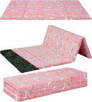 MeMoreCool Kids Floor Futon Mattress Large 6x4 FT, Thicken Foam Tatami Mattress for Children Play Area, Foldable Sleeping Pad Crawling Tatami Mat for Playroom, Pink Rainbow by TinyTreasures Baby Boutique