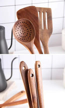 Wooden Spoons for Cooking, Cooking Utensils Set of 6 Natural Teak Wooden Cooking Spatulas with Utensils Holder Comfort Grip Wooden Kitchen Utensils for Nonstick Cookware by CozyNest Decor