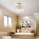 WUZUPS Chandelier Rustic Farmhouse Industrial Round Semi-flushmount Ceiling LED Light Fixture with Clear Glass Shades for Bathroom Kitchen Foyer Entryway, H 11.8" x W 13.4", E26 Base, Brushed Gold by CozyNest Decor