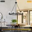Black Wagon Wheel Chandelier, 36 Inch Black Chandeliers with Unique Glass Shade, 9-Light Crystal Farmhouse Wagon Wheel Chandeliers for Dining Room, Round Chandelier for Living Room, Foyer, Entryway by CozyNest Decor