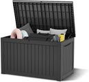 KAMABOKO 230 Gallon Outdoor Storage Box, Resin Deck Boxes Indoor and outdoor, Waterproof Storage Box Lockable Lid for Garden Tools, Package Delivery, Patio Cushions, Black by CozyNest Decor