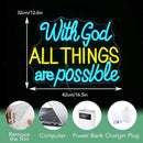 With God All Things Are Possible Neon Sign 16.5 * 12.6 Inch Led God Light Up Sign Dimmable USB Neon Light for Room Wedding Party Church Wall Decor (Ice Blue Yellow) by CozyNest Decor