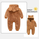Baby Fleece Jumpsuits Infant Bear Ear Snowsuit Newborn Hooded Romper Warm Coat by TinyTreasures Baby Boutique