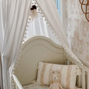 Bed Canopy with Pom Pom Cotton Canopy for Kids Crib Baby Girl Netting Cover Canopy Crib Curtain Reading Nook Hanging Tent Nursery Play Game Castle Room Decoration (White) by TinyTreasures Baby Boutique
