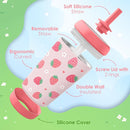 Kid Insulated Stainless Steel Tumbler with Silicone Straw, 12oz Sippy Cup for Kids (Strawberry) by TinyTreasures Baby Boutique