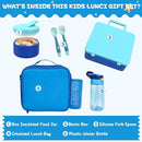 Kids Bento Lunch Box with 8oz Soup Thermo, Water Bottle, Kids Leakproof Lunch Food Containers with 4 Compartment, Insulated Hot Food Jar with Lunch Bag for School, Trvael (Blue) by TinyTreasures Baby Boutique