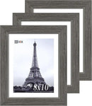 VCK 8x10 Picture Frame 3 Pack, Gray Solid Wood Frame, Exclusive Wood Grain, Wall Gallery Frame by CozyNest Decor