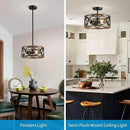 XINGQI Black Ceiling Light Adjustable Height Chandelier Modern Farmhouse Pendant Lighting Fixture Wood Grain Metal 13" Rustic Round Lights for Dining Room Kitchen Bedroom Entryway by CozyNest Decor