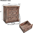 26" Tall Farmhouse Nightstand Set of 2, 3 Drawers End Table w/Charging Station, 23.6" Wide Large Side Table w/Roman Column, Wood Rustic Sofa Table for Bedroom, Light Brown by CozyNest Decor