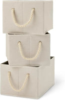 Amazon Basics Foldable Storage Bins with Rope Handles, Linen, Large, Pack of 3 by CozyNest Decor