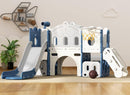 8 in 1 Toddler Slide and Climber Playset Indoor Outdoor Kids Slide with Basketball Hoop,Telescope, Storage Space, Freestanding Backyard Playground for Toddler Age 1-3, Blue by TinyTreasures Baby Boutique