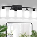 5-Light Black Bathroom Vanity Light Fixture with Milky White Frosted Glass Shades, Bathroom Light Fixture for Mirror, Matte Finish, Reversible Up/Down Lighting for Bedroom, Living Room, Hallway by CozyNest Decor