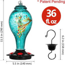 LUJII Hummingbird Feeder, Hand Blown Glass Hummingbird Feeder, Never Fade, 36 Fluid Ounces, 5 Feeding Metal Stations, Much Bigger, Garden Backyard Decorative, Containing Ant Moat (Blue) by GreenHaven Gardens