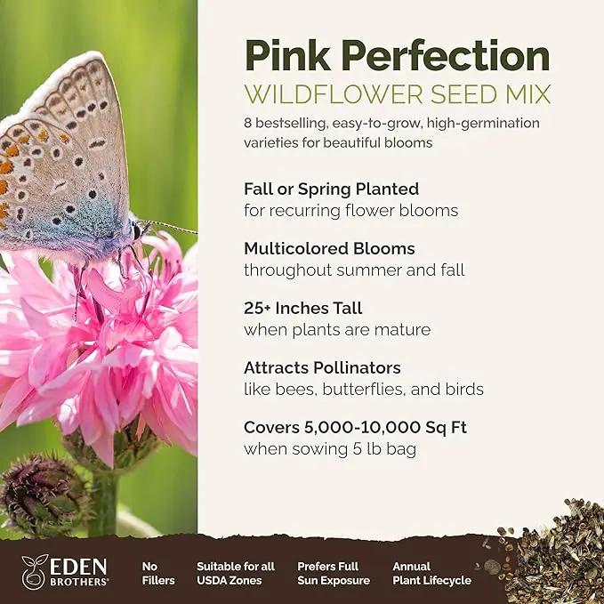 Eden Brothers Pink Perfection Flower Mixed Seeds for Planting, 5 lb, 2,400,000+ Seeds with Zinnia, Cosmos Versailles | Attracts Pollinators, Plant in Spring or Fall, Zones 3, 4, 5, 6, 7, 8, 9, 10, photo 2 of 6