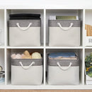 Organization and Storage Basket for Organizing - Large 4 Pack 16x12x8 inch Fabric Storage Cube Collapsible Baskets for Shelves, Storage Bins for Cloth Books (Grey & White) by TinyTreasures Baby Boutique