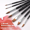Watercolor Brush Set, Fuumuui 7pcs Professional Sable Paint Brushes with Extended Needle, Round Point, Flat, Dagger, Cat's Tongue for Watercolor, Acrylic, Gouache – Detail & Wash Painting by TinyTreasures Baby Boutique