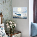 amatop Coastal Bathroom Wall Art Blue Beach Nautical Ocean Nature Canvas Picture with Boat Moon Lake Mountain Sea Relaxing Serene Landscape Gallery Wrapped Artwork for Modern Home Bedroom Decor 16x12 by CozyNest Decor