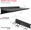Heavy-Duty Garage Wall Storage System | Wall Mounted Tool Organizer Rack with Shelving | 10-Piece Mounting Kit | Includes 4x10” Double-Layered Hooks & 2x16.5” Floating Utility Shelves by GreenHaven Gardens