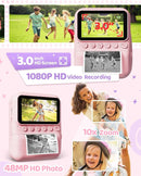 Kids Camera Instant Print for Girls Ages 3-14, 3-inch HD Screen Camera for Kids with Printing Paper, 1080P Digital Toddler Toys for 4 5 6 7 8 9 10 11 12 Years Old (Pink) by TinyTreasures Baby Boutique