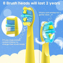 SEAGO Kids Electric Toothbrush, Rechargeable Sonic Soft Bristle Toothbrushes with 8 Brush Heads, DIY Stickers and 5 Modes, Ideal for Kids and Children, Ages 3–12,SG2303(Yellow) by TinyTreasures Baby Boutique