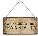 SENJIAN Rustic Train Station Wood Decor Sign, Retro Welcome to the Train Station Printed Wood Sign Wall Art, Hanging Door Sign, Decorative Wood Sign Home Decor 12" x 6" by CozyNest Decor
