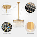4-Lights Drum Glass Chandelier, Modern Style Light Fixture for Dining Room, Bedroom, Ripple Glass Shade & Brass Finish, D16.5 * H18~48 inch (Adjustable Height) by CozyNest Decor