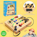 Busy Board with LED Light, Wooden Sensory Toys for Toddler, Montessori Music Toy for Airplane, Travel Activity Educational Learning Autism Toys, Birthday Boys Girls Gifts by TinyTreasures Baby Boutique