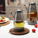 Large Glass Oil Dispenser Bottle for Kitchen Cooking Recipiente Para Aceite De Cocina Olive Oil Vinegar Dispenser Cruet Stainless Steel Lid No Drip Liquid Container (Grey, 27oz / 800ml) by CozyNest Decor
