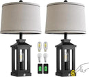 23.75" Retro Farmhouse Black Table Lamp for Living Room Bedroom Nightstand Set of 2 Touch Control Bedside Nightlight Vintage Modern Lamp with USB C+A Ports and 2 Light Sources by CozyNest Decor