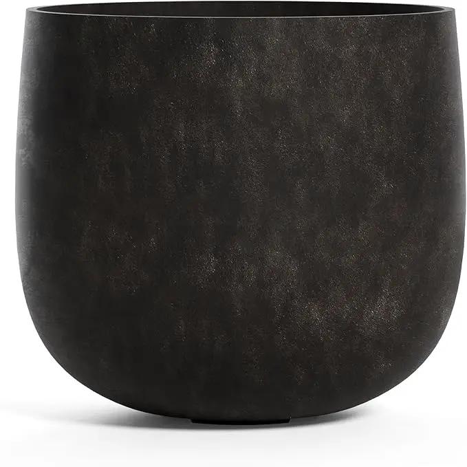 Mondo Large Planter – Brown Stone Finish – Fiberglass Indoor/Outdoor and Weather-Resistant Round Planter (19.7" D x 19.1" H Exterior, 18.5" D x 18.5" H Interior)