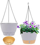 QCQHDU 2 Pack 8 inch Hanging Planters for Indoor Plants, Outdoor Hanging Baskets, Self Watering Pots with Drainage Holes & Removable Tray (Light Grey, 8 inch) by GreenHaven Gardens