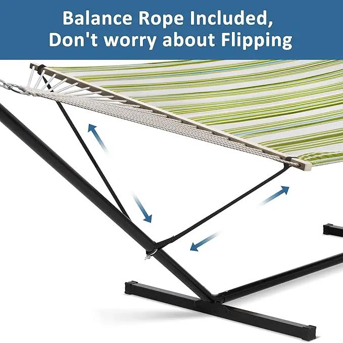 SUNCREAT Portable Double Hammock with Stand, 475 lbs Capacity, Heavy Duty Two Person Hammock with Stand Included, Green Stripe, photo 3 of 7