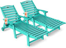 Lounge Chair Outdoor Set of 2, HDPE Chaise Lounge Chair Outdoor with 6-Position & Wheels &Cup Holder, Pool Lounge Chair for Pool Poolside Deck Backyard Patio, Lake Blue by GreenHaven Gardens