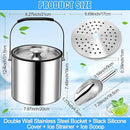 meekoo 4 L Double Wall Insulated Stainless Steel Ice Bucket with Lid, Scoop, Strainer, Handle Large Wine Ice Bucket Upgraded Cover Keep Frozen Longer for Cocktail Bar Parties(Silver) by CozyNest Decor