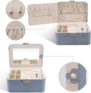 KAMIER Jewelry Organizer Box, 2 Layers PU Leather, Large Capacity, Double Lock and Large Mirror, Hidden Necklace Hooks, Removable Dividers, Gift Box Packaging,Bluish Grey by TinyTreasures Baby Boutique